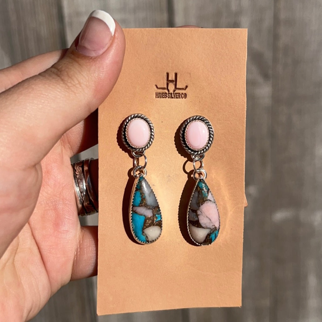 - Pink Conch & Kingman Dangles -